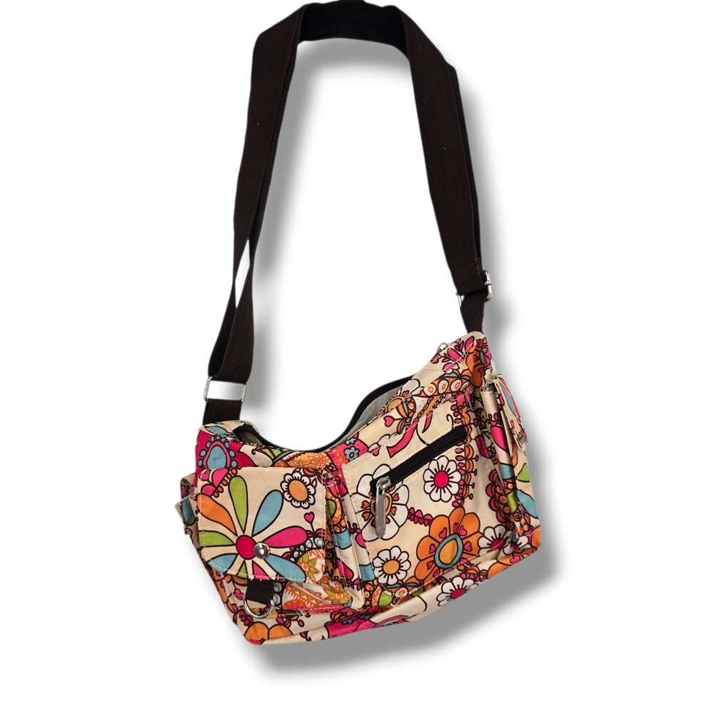 Multicolor Floral Elephant Print Nylon Crossbody Bag Pockets Y2k Boho